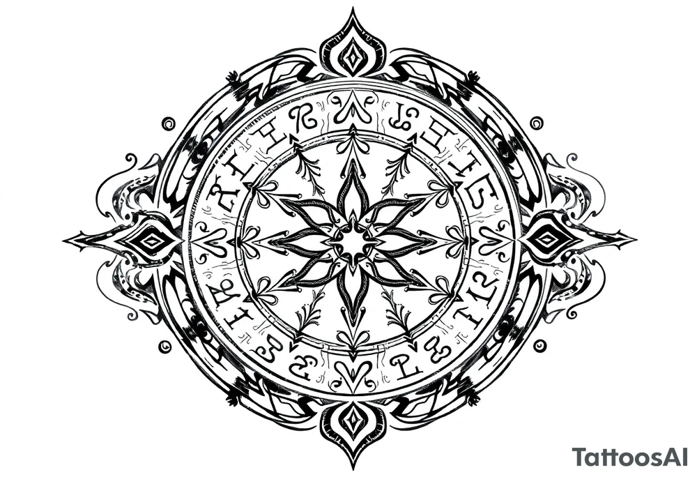 mytical shaman and witch ancient ornament with runes tattoo idea