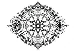 mytical shaman and witch ancient ornament with runes tattoo idea