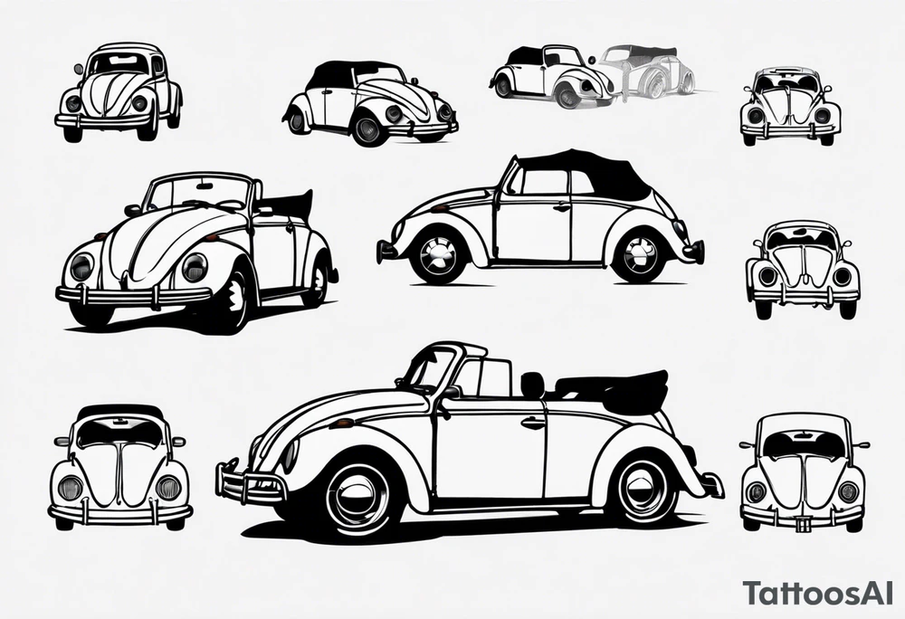 VW bug convertible, side profile, top down tattoo idea