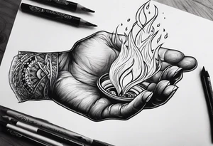 A hand holding fire tattoo idea
