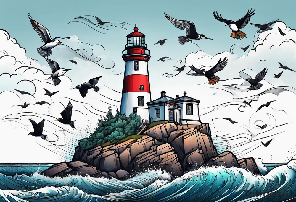 Lighthouse with birds tattoo idea