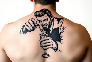 A bartender preparing a cocktail in a shaker, only it is a molotov cocktail. Ideally I would like the bartender to have Gaetano Bresci's face. tattoo idea