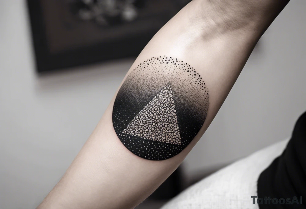 Triángulos fractales, con círculo concéntrico en varios niveles dentro del triangulo fragmentado tattoo idea