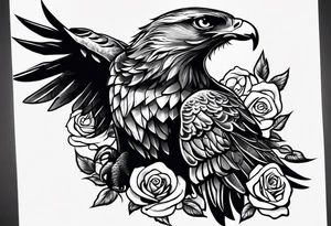 Hawk with rose in mouth flying down on a tombstone tattoo idea