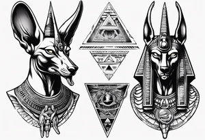 Egyptian god Anubis' head with a cobra snake with pyramids tattoo idea