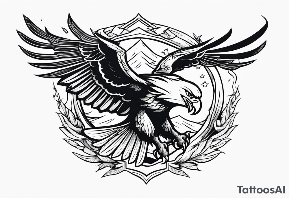 Traditional Eagle swooping into battle carrying sword tattoo idea