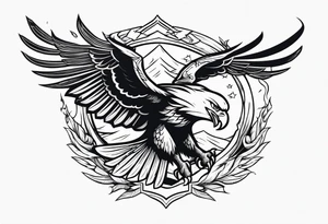 Traditional Eagle swooping into battle carrying sword tattoo idea