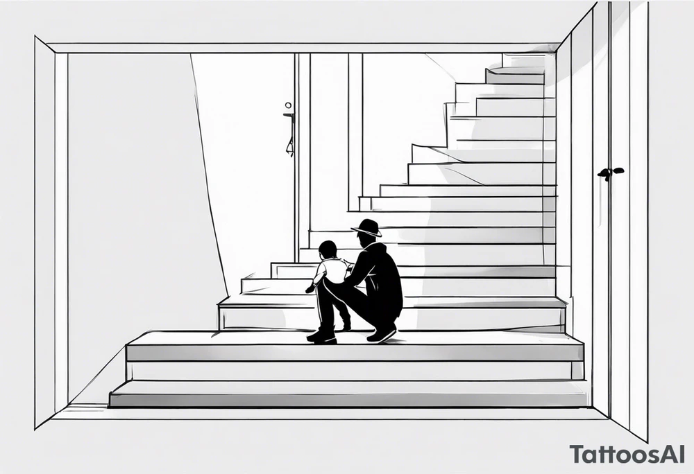 Father and child sitting on top of stairs tattoo idea