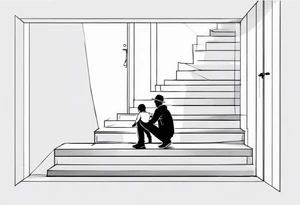 Father and child sitting on top of stairs tattoo idea