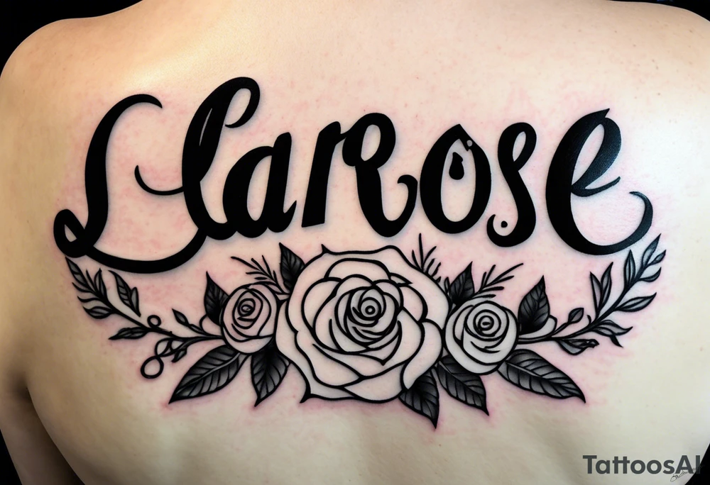The word "LaRose" in beautiful lettering across my upper back sorrounded with roses tattoo idea