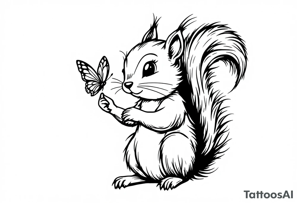 A Squirrel with a butterfly in hands tattoo idea