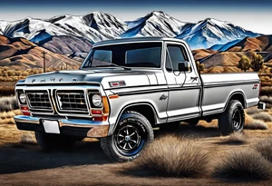 1974 ford f-100 in front of mountains tattoo idea