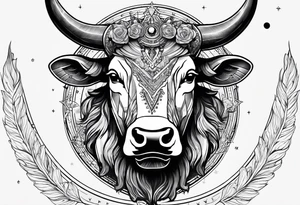 Taurus head with the planets positions on May 20th, 1989. With an arrow splitting the head tattoo idea