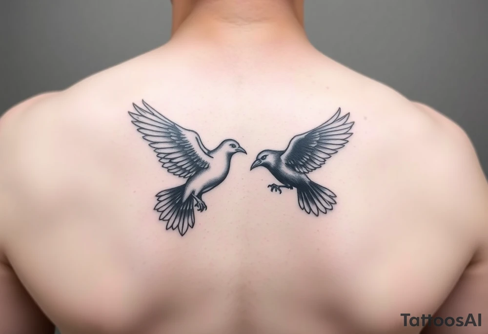 dove and raven fighting tattoo idea