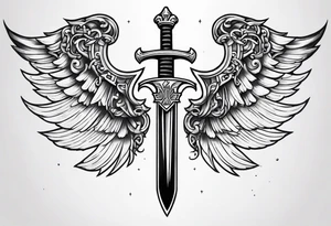 Sword with cyber sigilism wings tattoo idea