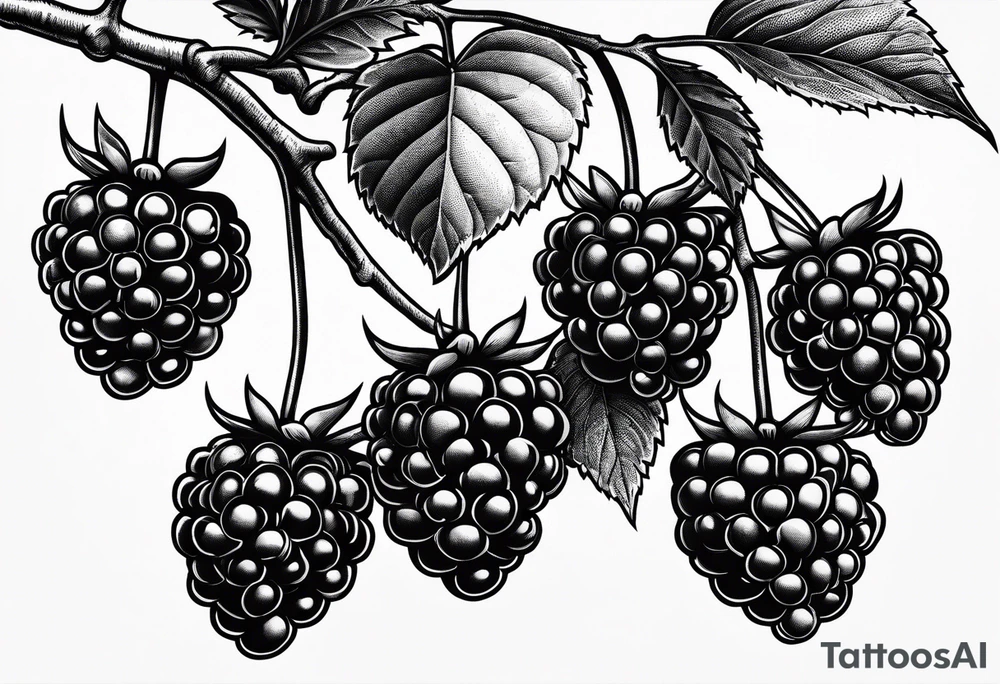 a single raspberry branch that is hanging upside down with small raspberries on it tattoo idea