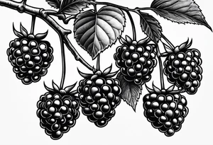 a single raspberry branch that is hanging upside down with small raspberries on it tattoo idea