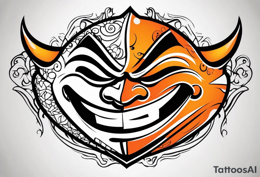 Laughing mask that is orange and black tattoo idea