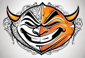 Laughing mask that is orange and black tattoo idea