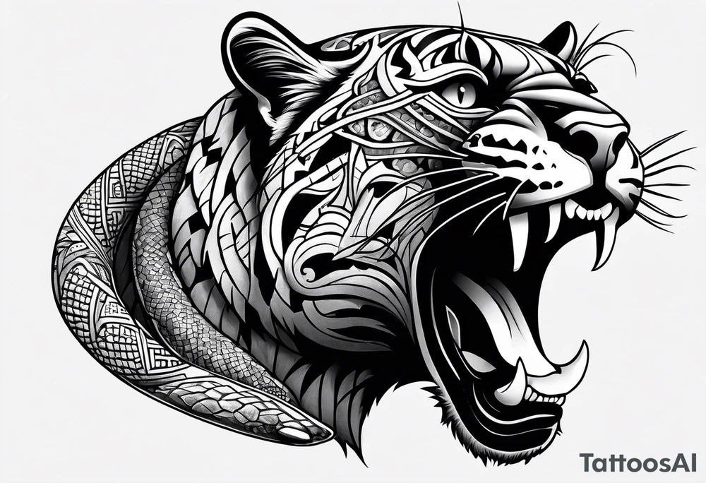 aztec black jaguar with snake tattoo idea