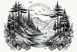 tatoo whit forest and sea for arm tattoo idea