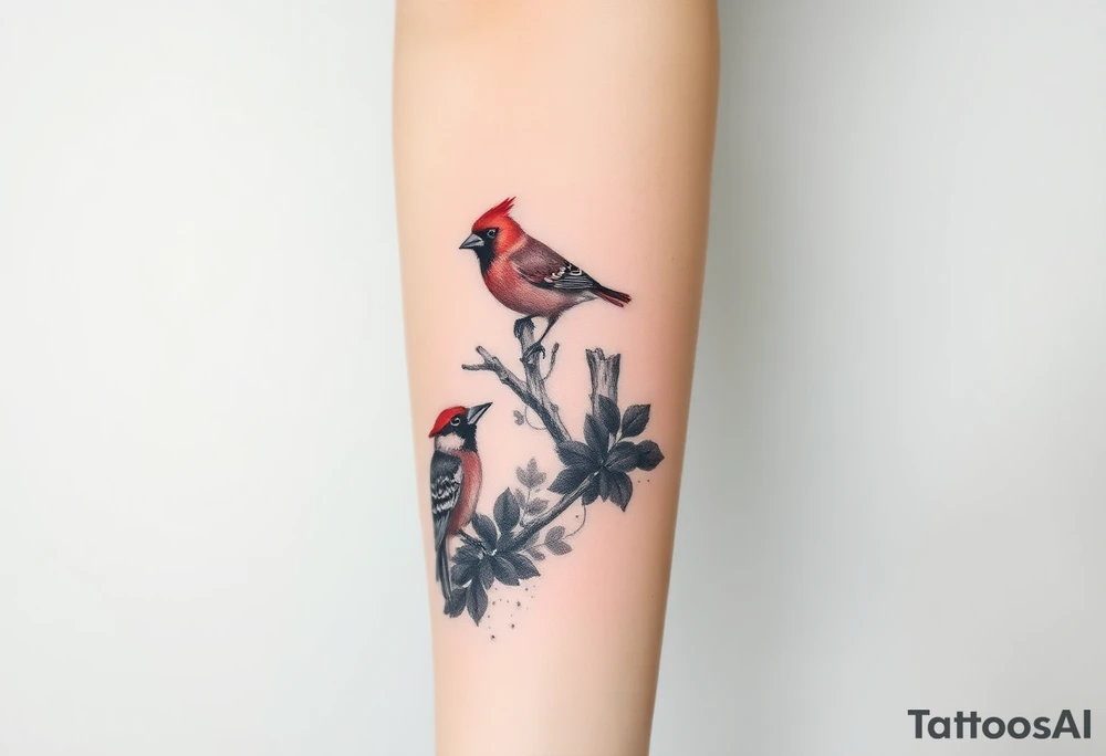 A bear, woodpecker and cardinal tattoo idea