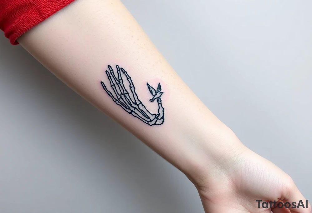 Skeleton hand reaching out of the ocean for a flying swallow tattoo idea
