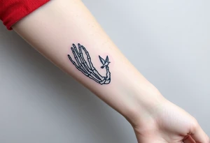 Skeleton hand reaching out of the ocean for a flying swallow tattoo idea