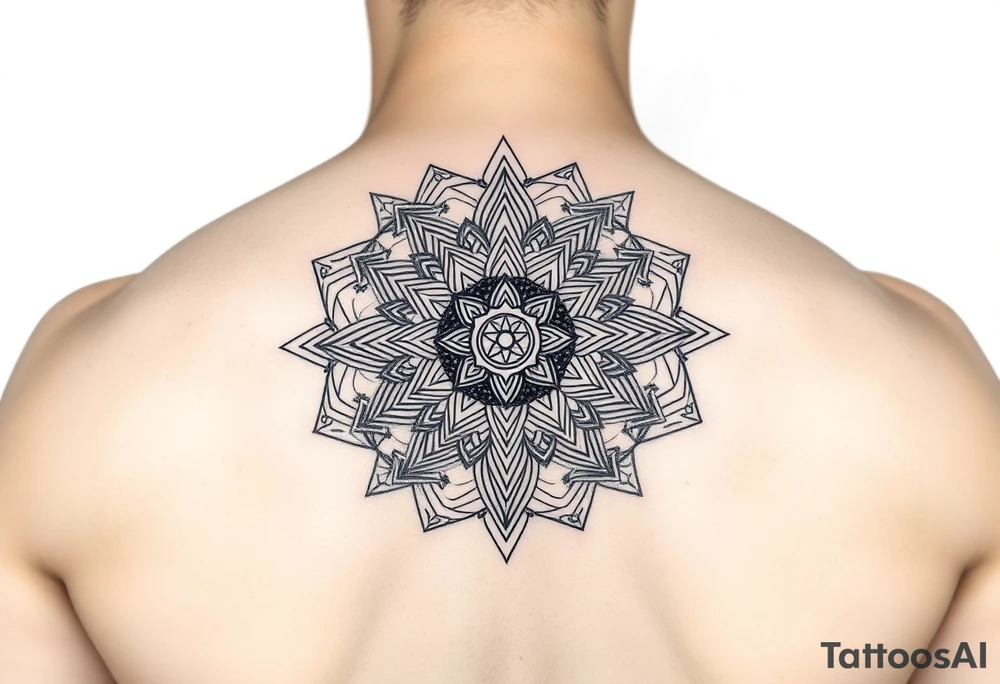 intricate mandala with sacred geometry and cosmic elements tattoo idea
