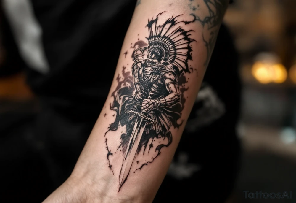 roman gladiator view back arena fight sword fight tattoo idea