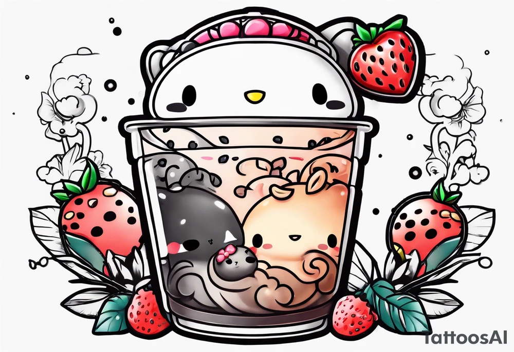 super cute anime boba tea sanrio tattoo idea