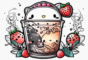super cute anime boba tea sanrio tattoo idea