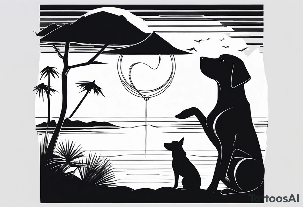 Beach Mountain Racket dog woman tattoo idea