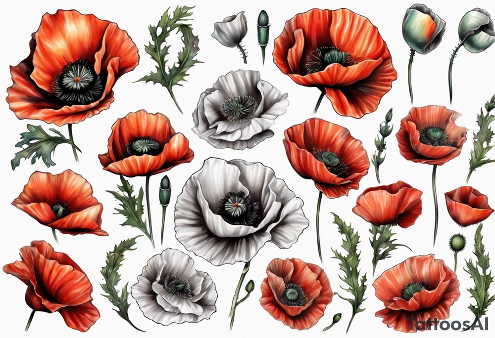 Multiple poppies tattoo idea