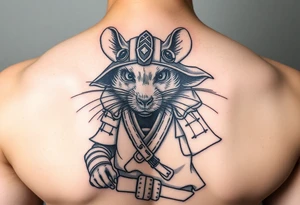 Rat dressed up as masculine samurai warrior tattoo idea