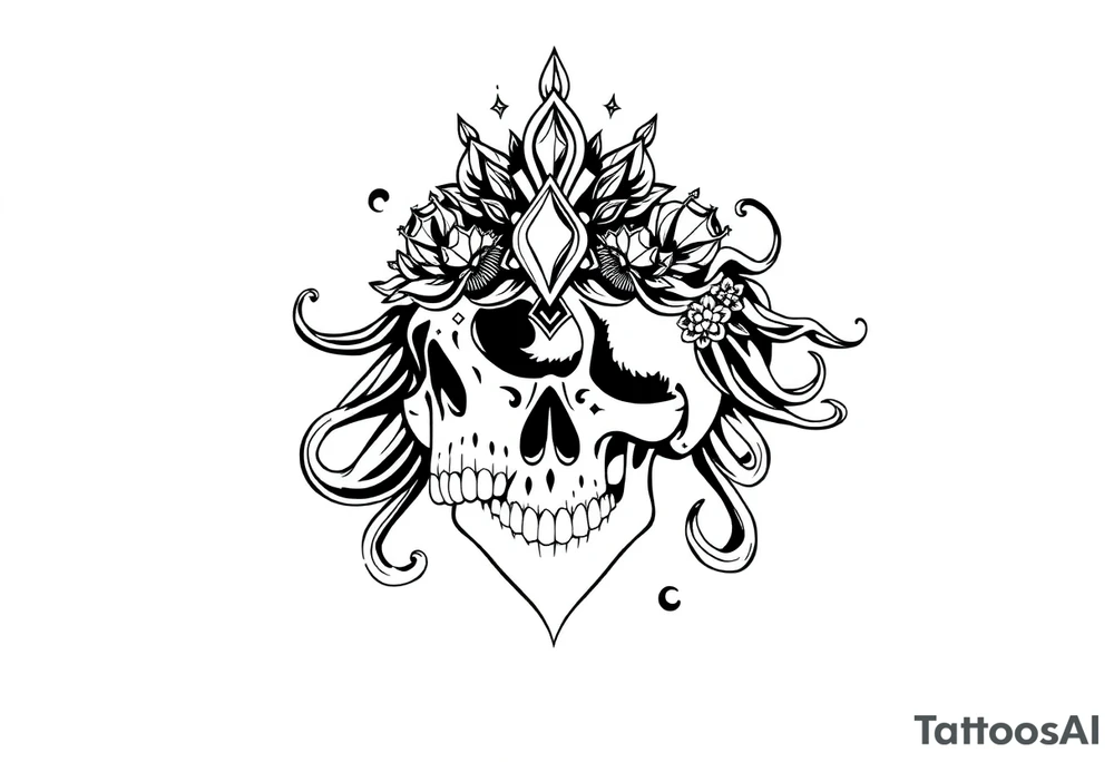 Skull with  jewels
 stormy skies female tattoo idea