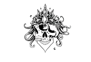 Skull with  jewels
 stormy skies female tattoo idea