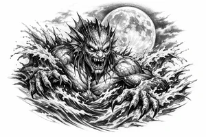 water-demon,waves,full moon. tattoo idea