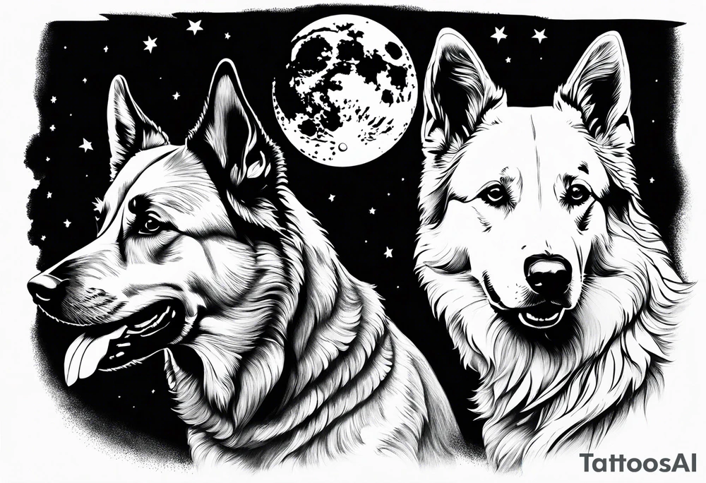 Blacked out dogs under moon tattoo idea