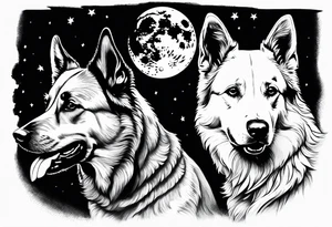 Blacked out dogs under moon tattoo idea