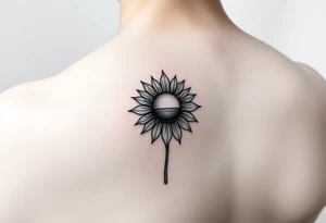 Half Sunflower, half sun tattoo that will "shine" on another small tattoo right above my elbow . It will go on my bicep with a stem, fine line and feminine tattoo idea