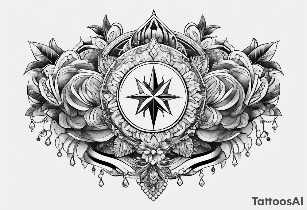 chest piece tattoo with jewelry tattoo idea