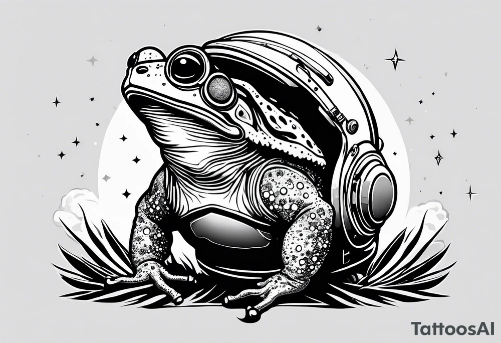 Toad with astronaut helmet looking at galaxy tattoo idea