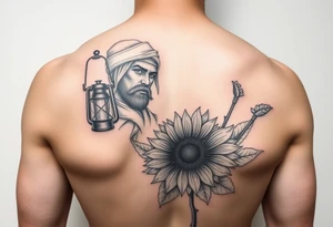 neotraditional man of war 
with lantern and sunflower tattoo idea