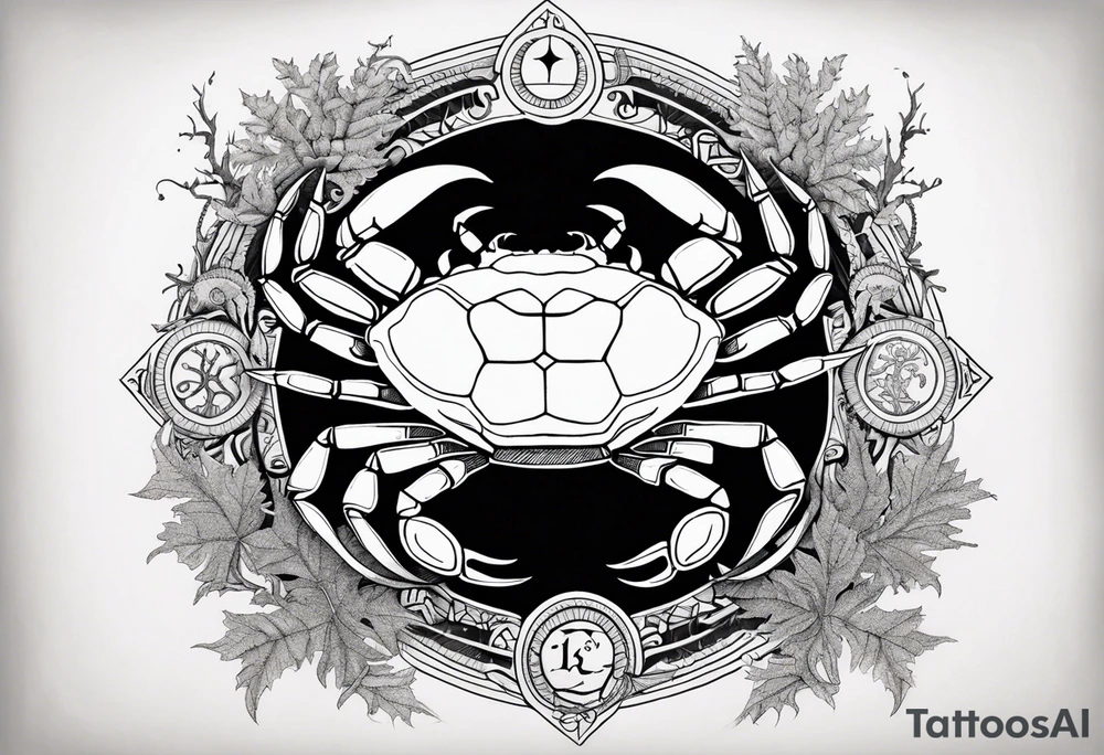 Zodiac crab inside life tree tattoo idea
