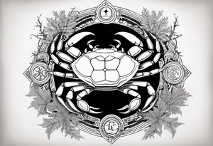 Zodiac crab inside life tree tattoo idea