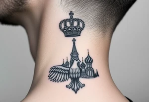St. George 
Russian imperial crown above the eagle
Russian sabre
The Kremlin or St. Basil's Cathedral scene 
on the side of my neck tattoo idea
