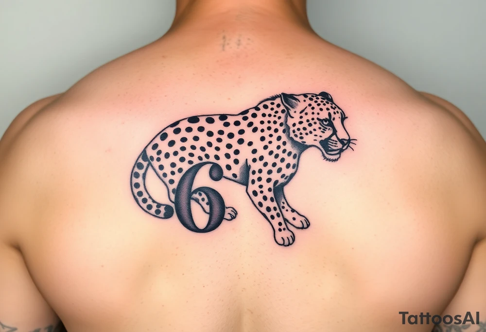 realistic cheetah tattoo with the number 62 tattoo idea