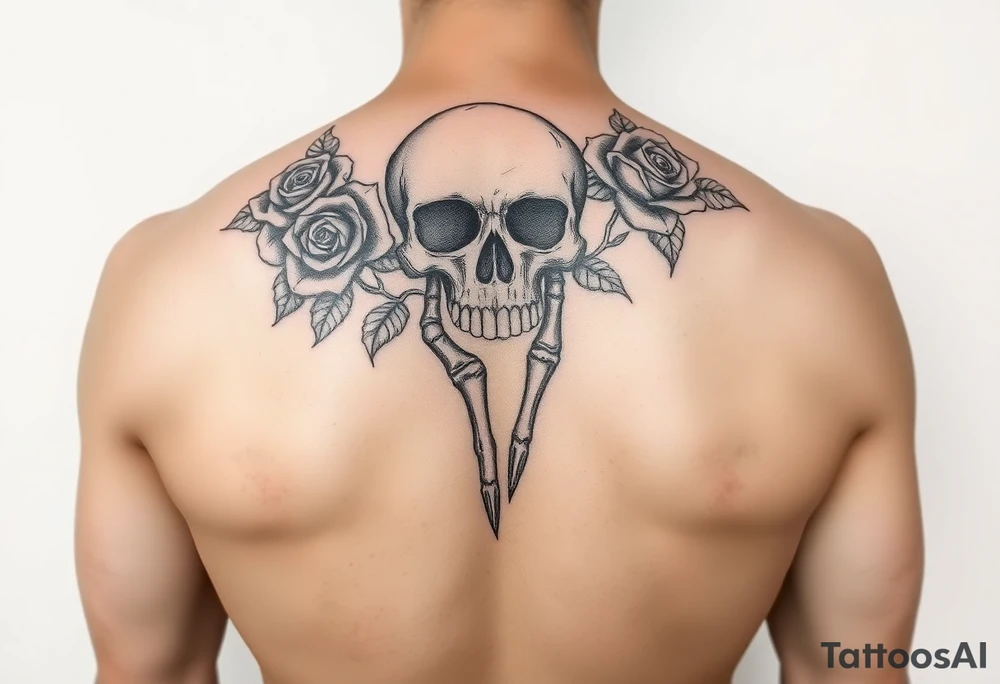 skull, hand roses tattoo idea