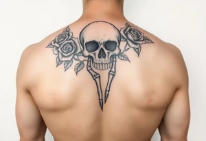 skull, hand roses tattoo idea